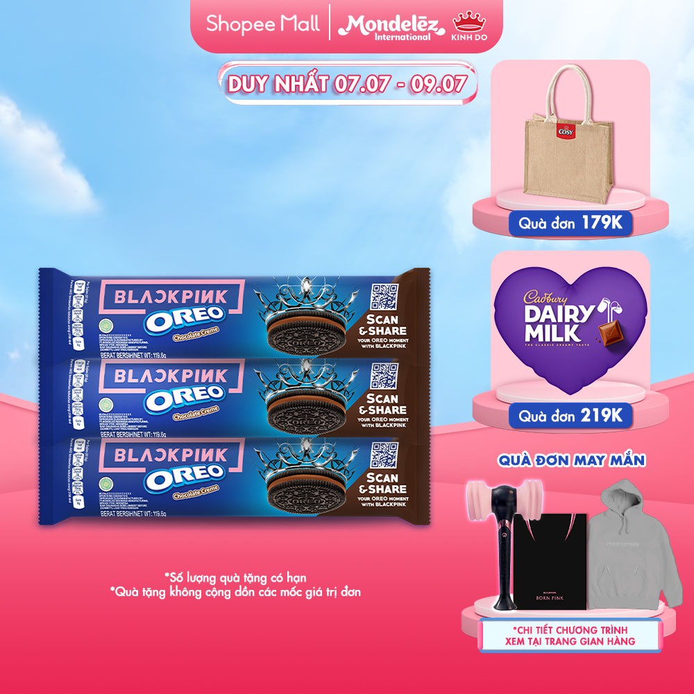 Bánh quy OREO BLACKPINK vị socola, combo 3 thanh x 119.6g