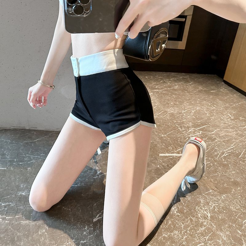 Jiashucheng Quần Đùi Ôm Dáng Màu Trắng Đen Phối Khóa Kéo Gợi Cảm Mùa Hè Cho Nữ