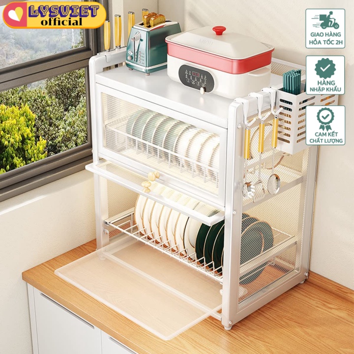 [Lysviet HCM] Tủ chén nhà bếp 2 cửa thép không gỉ Dish Cabinet Kitchen Organizer