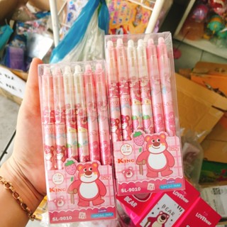 [Chuyên sỉ] Hộp 12 cây bút gel xóa được mực xanh/tím hình gấu dâu dễ thương