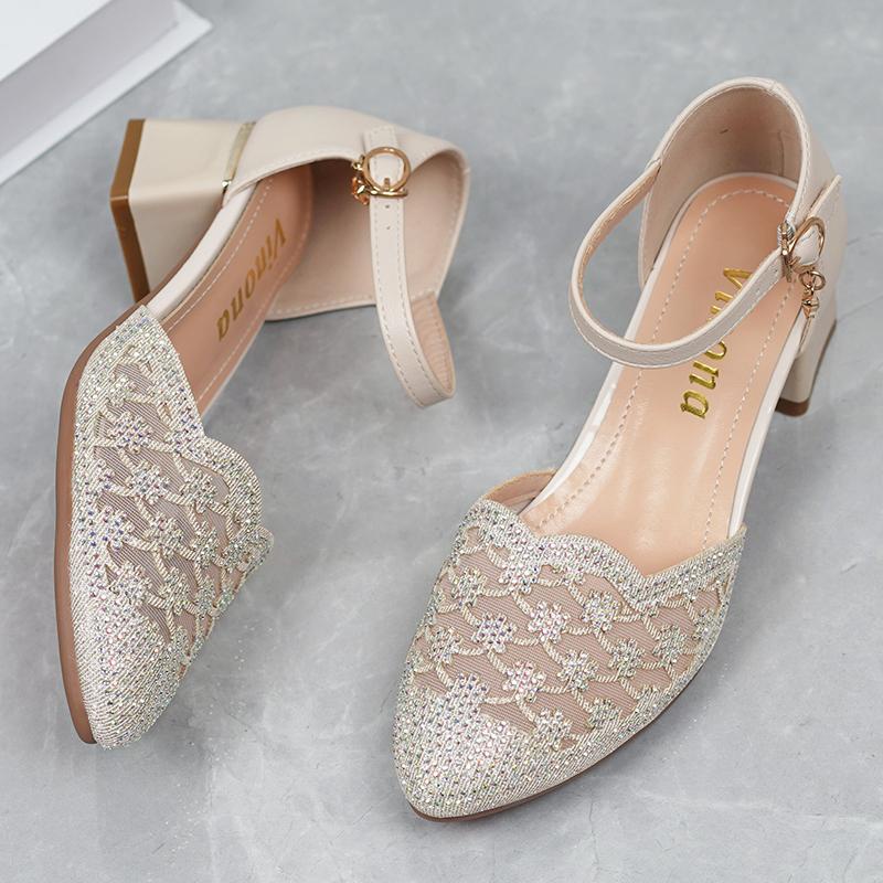 Giày Xăng Đan Da Thật Đế Dày Chống Trượt Phối Lưới Đính Đá Thời Trang Mùa Hè 2023 Cho Nữ Trung Niên