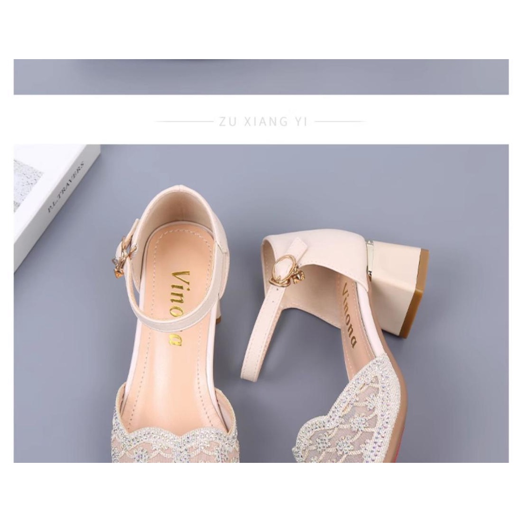 Giày Xăng Đan Da Thật Đế Dày Chống Trượt Phối Lưới Đính Đá Thời Trang Mùa Hè 2023 Cho Nữ Trung Niên