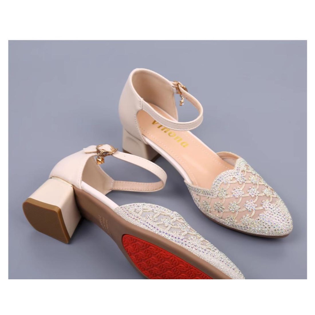 Giày Xăng Đan Da Thật Đế Dày Chống Trượt Phối Lưới Đính Đá Thời Trang Mùa Hè 2023 Cho Nữ Trung Niên