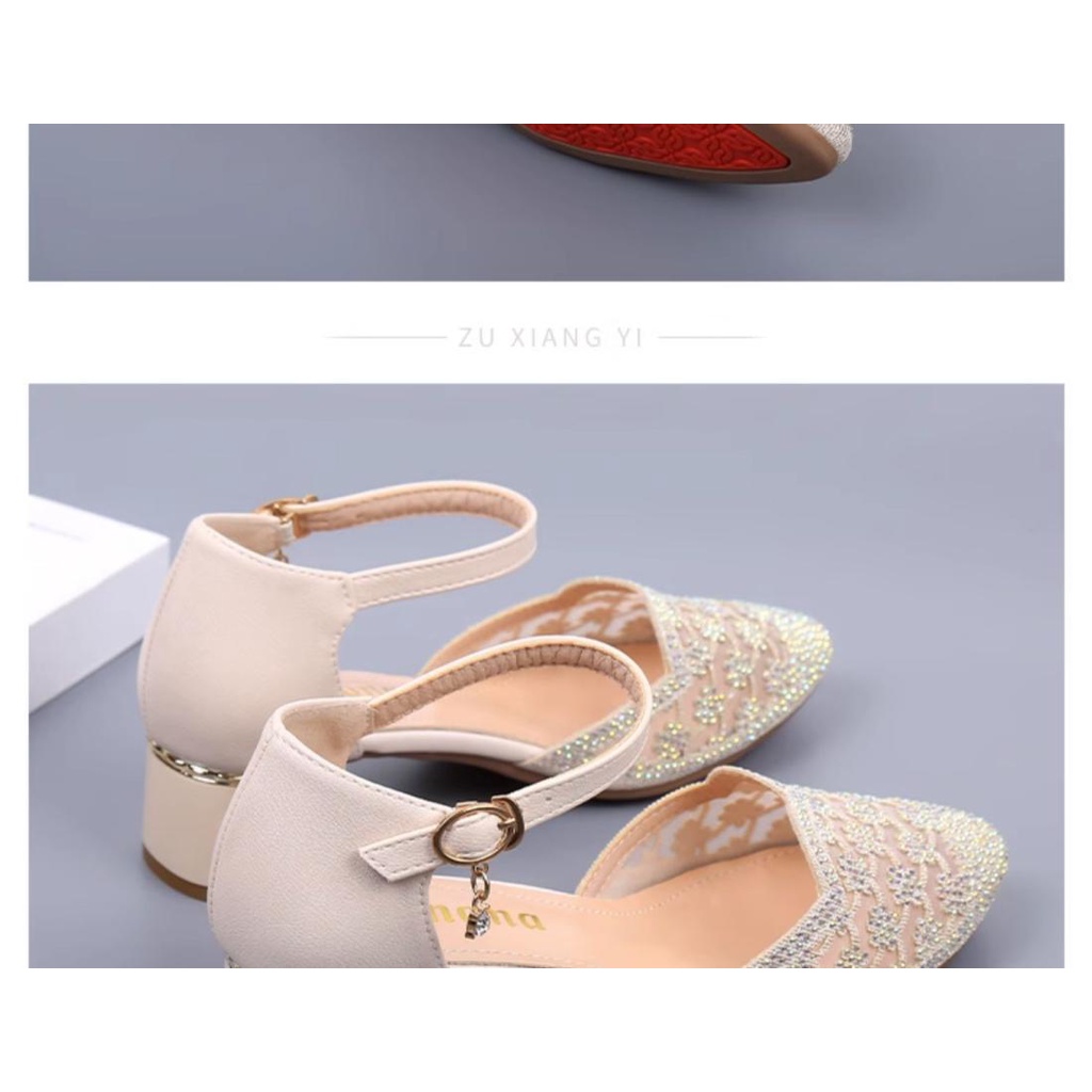 Giày Xăng Đan Da Thật Đế Dày Chống Trượt Phối Lưới Đính Đá Thời Trang Mùa Hè 2023 Cho Nữ Trung Niên