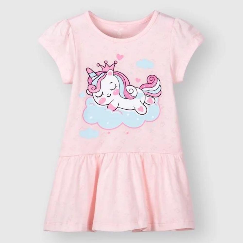 Váy thun tay ngắn bé gái unicorn Rabity hình dễ thương chất liệu cotton co giãn phù hợp mặc nhà hoặc đi chơi 92226