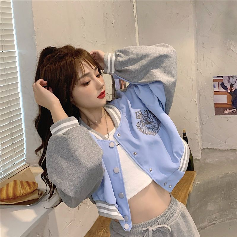 Jiashucheng Áo Khoác Bóng Chày Ngắn Dáng Rộng Thêu Chữ Phong Cách Phương Tây Thời Trang Mùa Thu Mới Cho Nữ