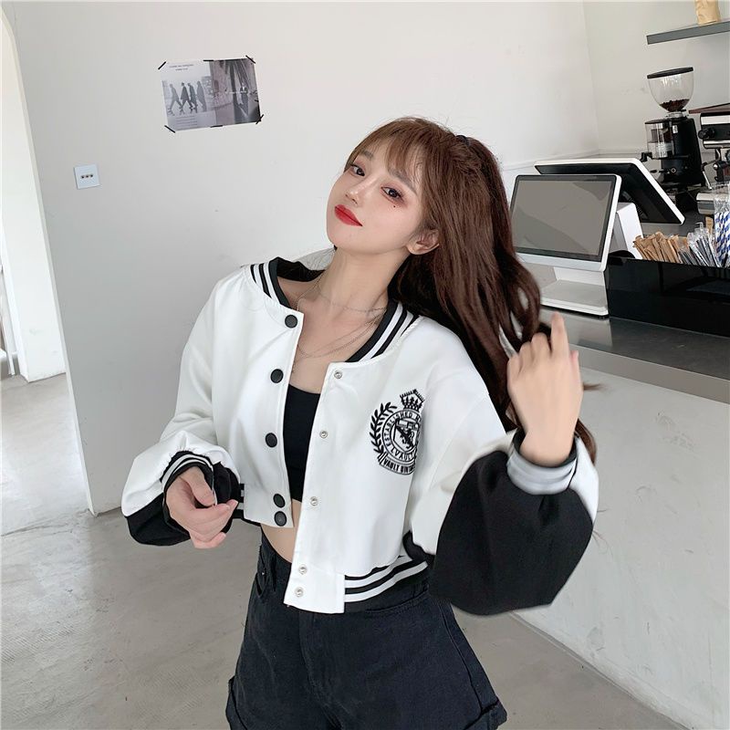 Jiashucheng Áo Khoác Bóng Chày Ngắn Dáng Rộng Thêu Chữ Phong Cách Phương Tây Thời Trang Mùa Thu Mới Cho Nữ