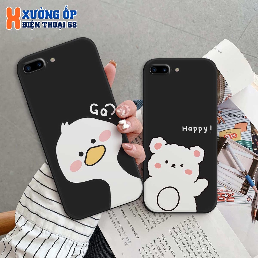 Ốp lưng TPU iPhone 5 5s 6 6s 7 7p 8 8p gấu gà trắng dễ thương cute, ốp silicon TPU dẻo rẻ đẹp