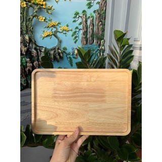 Khay gỗ decor BOMI- Khay gỗ đựng đồ ăn gỗ cao su hình chữ nhật 20x30 BOMK51