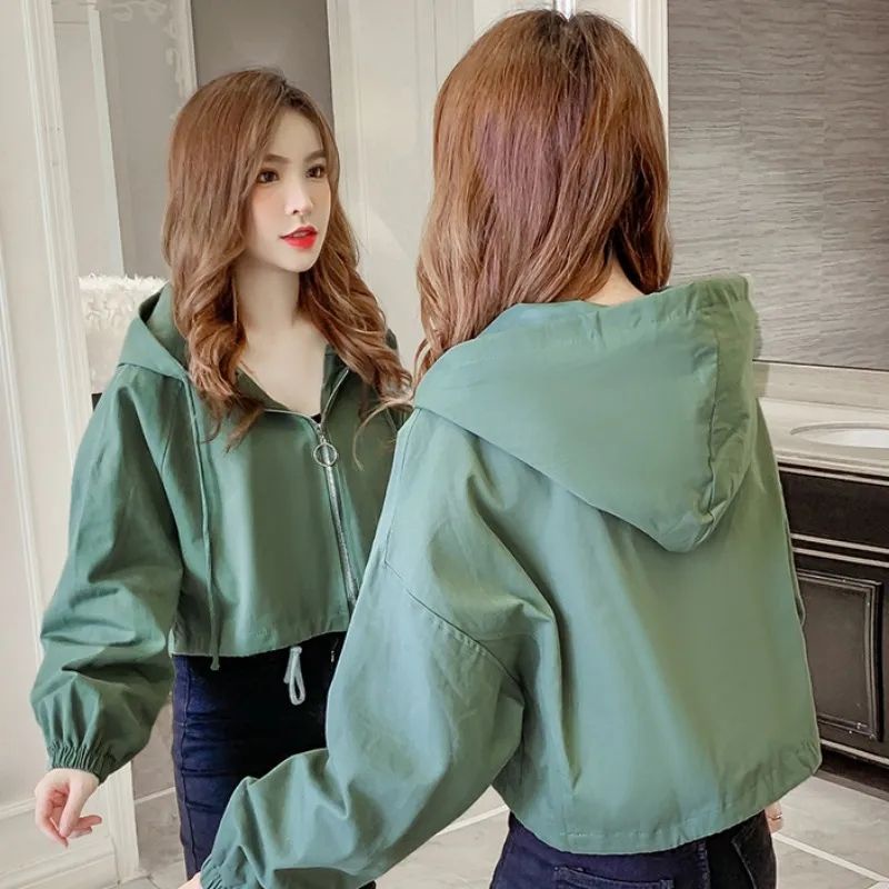 Jiashucheng Áo Khoác Bóng Chày Mỏng Có Mũ Trùm Dáng Rộng Ngắn Phong Cách Hàn Quốc Thời Trang Xuân Thu Mới Cho Nữ