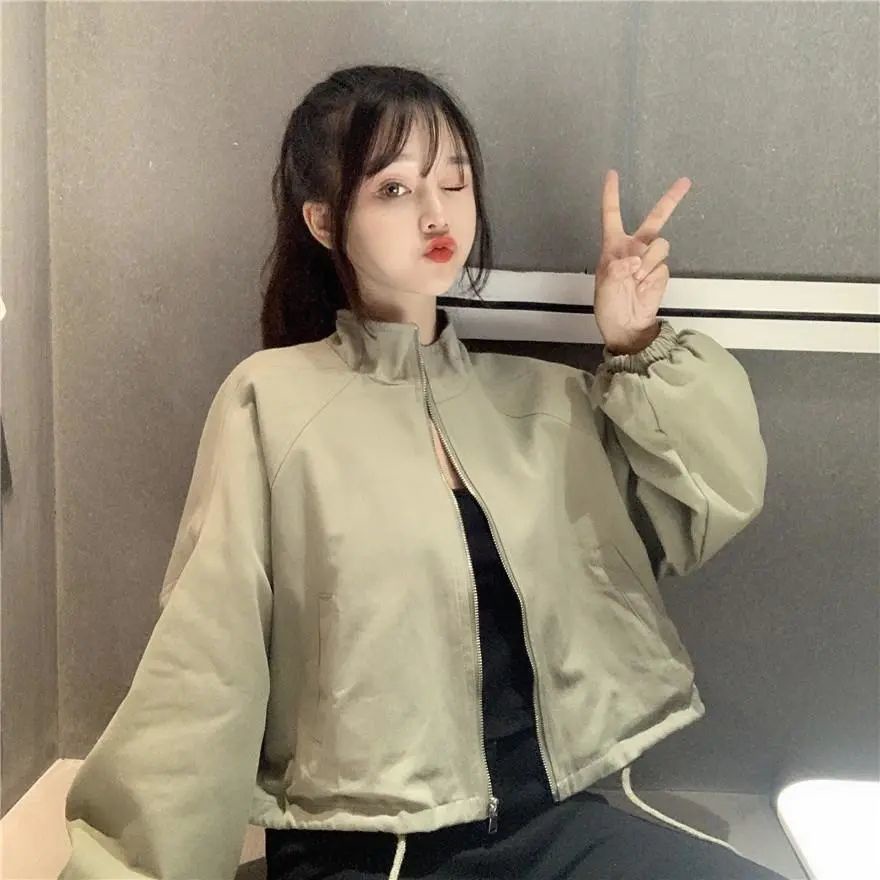 Jiashucheng Áo Khoác Bóng Chày Mỏng Có Mũ Trùm Dáng Rộng Ngắn Phong Cách Hàn Quốc Thời Trang Xuân Thu Mới Cho Nữ