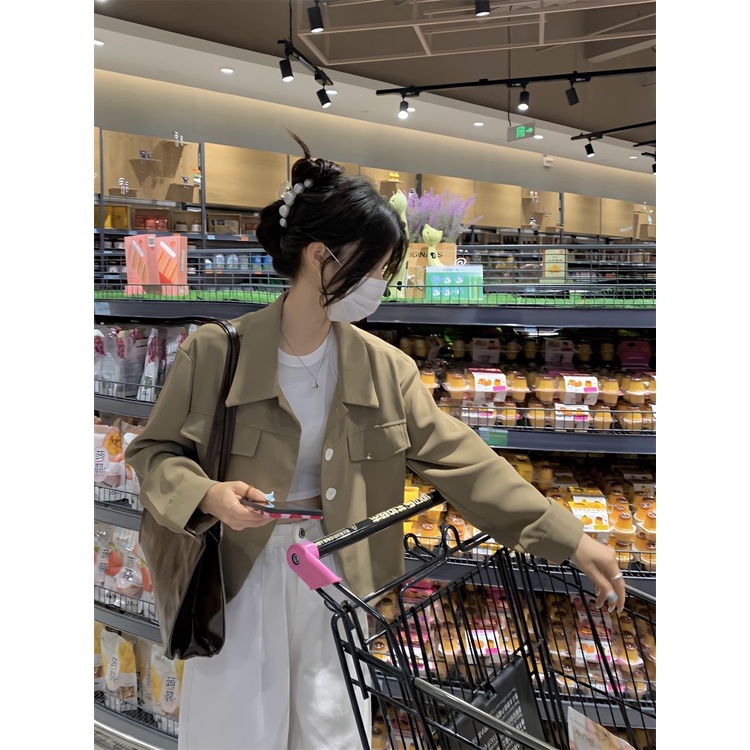 Jiashucheng Áo Khoác Vest Mỏng Tay Dài Cổ Bẻ Dáng Ngắn Cỡ Nhỏ Phong Cách Retro Thời Trang Mùa Xuân Mới Cho Nữ