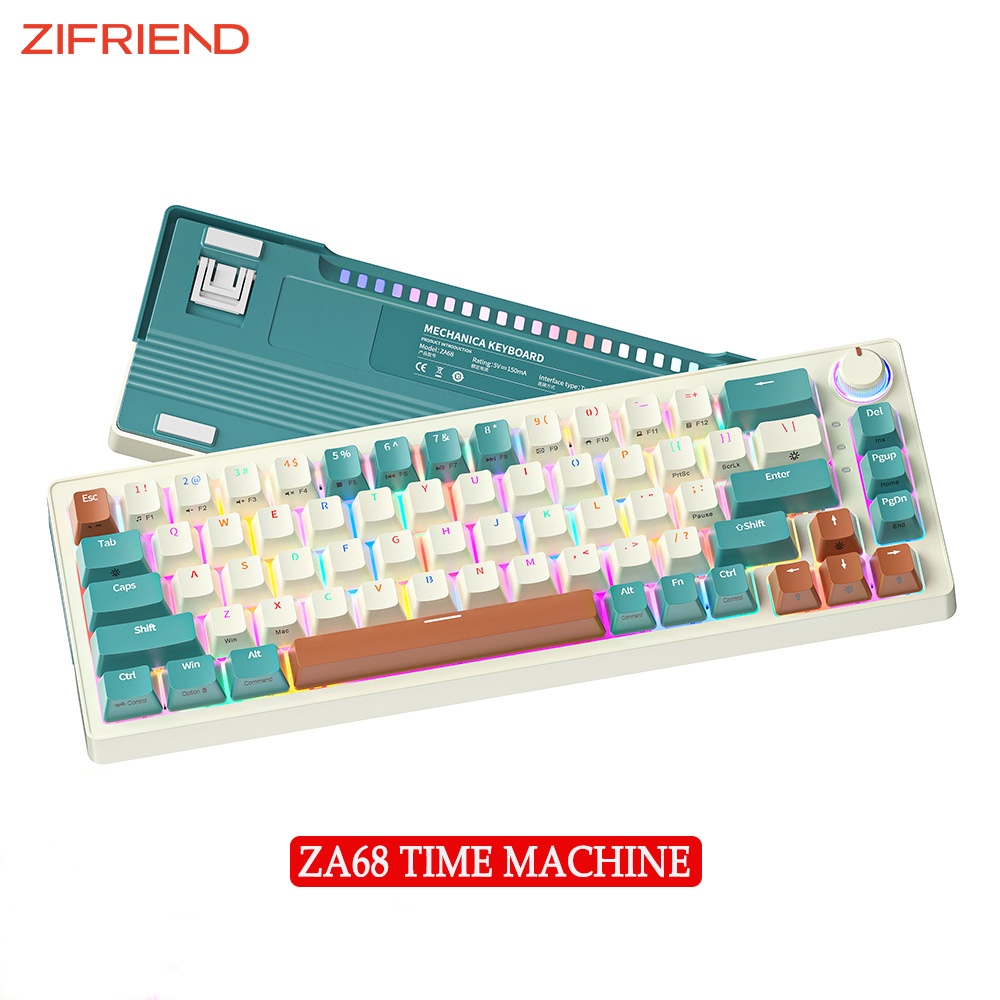 Bàn phím cơ ZIFRIEND ZA68 TIME MACHINE 68 phím Type-C 5 chấu trao đổi nóng chơi game/ văn phòng