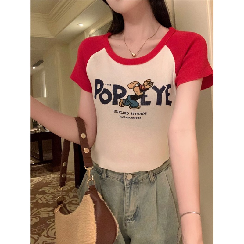 Jiashucheng Áo Thun Tay Ngắn Hở Vai Dáng Ôm Eo Cao Phong Cách Retro Mỹ Ngọt Ngào Thời Trang Mùa Hè Dành Cho Nữ