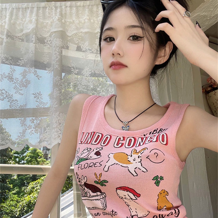 Jiashucheng Áo Hai Dây Dáng Ngắn Mặc Trong Mùa Hè Phong Cách Mỹ Ngọt Ngào Cho Nữ