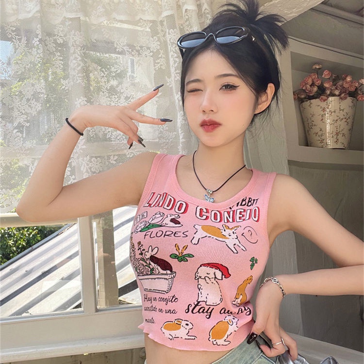 Jiashucheng Áo Hai Dây Dáng Ngắn Mặc Trong Mùa Hè Phong Cách Mỹ Ngọt Ngào Cho Nữ