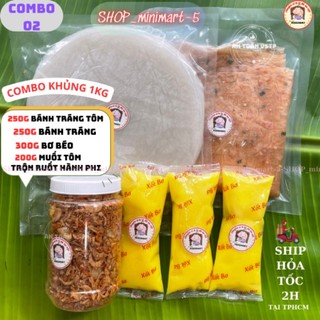 Combo 250g bánh tráng phơi sương -250g bánh tráng tôm dẽo - 200g muối tôm hành phi - 300g bơ béo - cb.c-02 - shop_minim