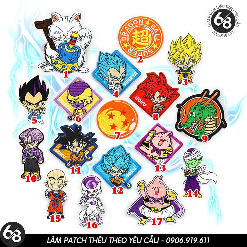 Sticker ủi nhiệt vải thêu logo hình songoku vegeta goku trong Dragon Ball - Patch ủi quần áo balo H97