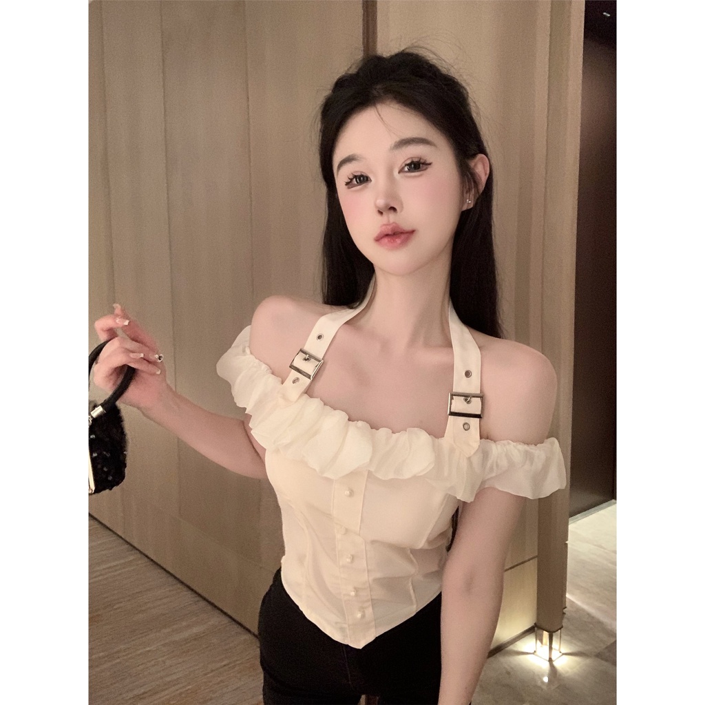 Jiashucheng Áo Kiểu Trễ Vai Phối Bèo Thiết Kế Độc Đáo Thời Trang Mùa Hè Xinh Xắn Cho Nữ