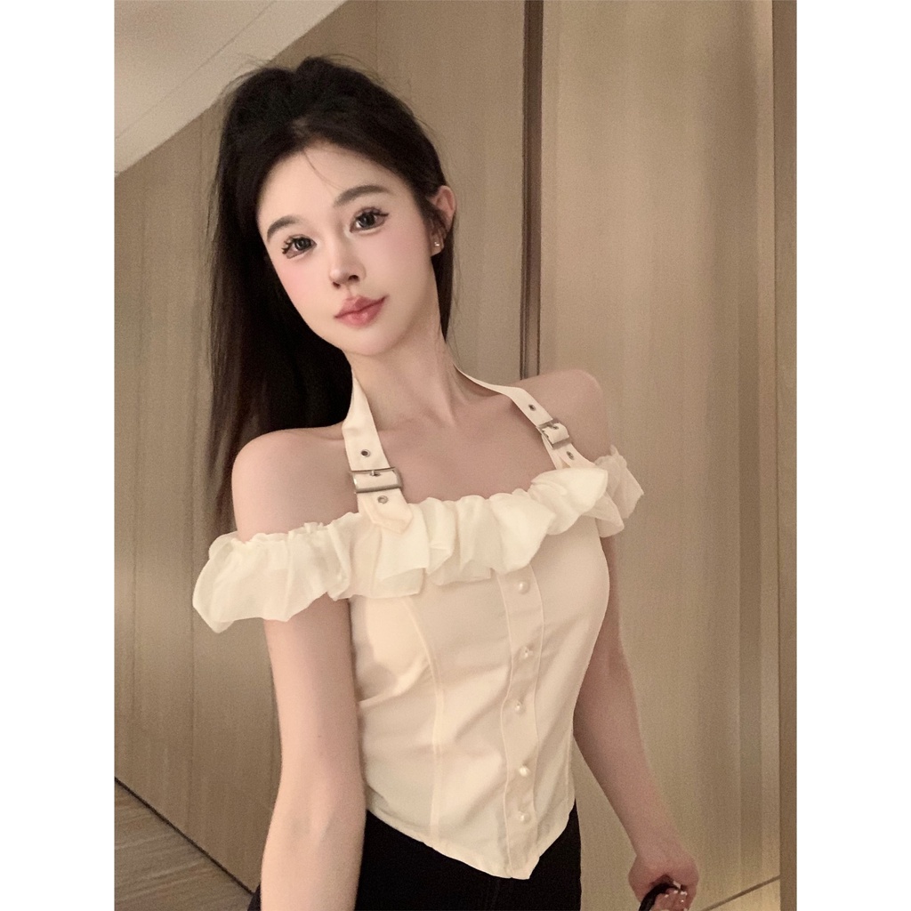 Jiashucheng Áo Kiểu Trễ Vai Phối Bèo Thiết Kế Độc Đáo Thời Trang Mùa Hè Xinh Xắn Cho Nữ