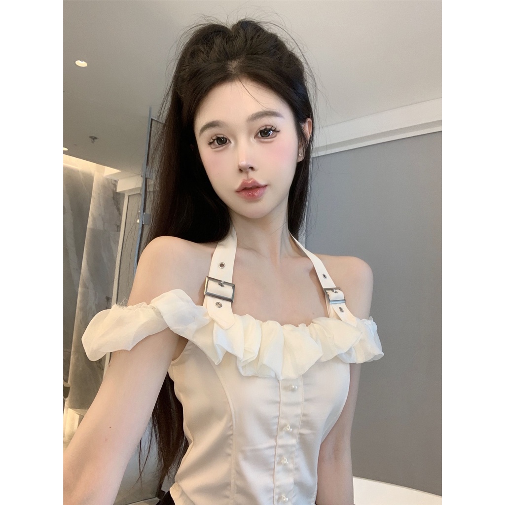 Jiashucheng Áo Kiểu Trễ Vai Phối Bèo Thiết Kế Độc Đáo Thời Trang Mùa Hè Xinh Xắn Cho Nữ