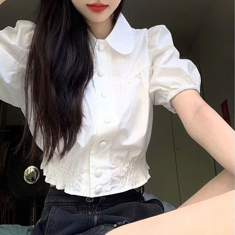 Áo Sơ Mi Tay Ngắn Phồng Màu Trắng Thời Trang Mùa Hè Cho Nữ