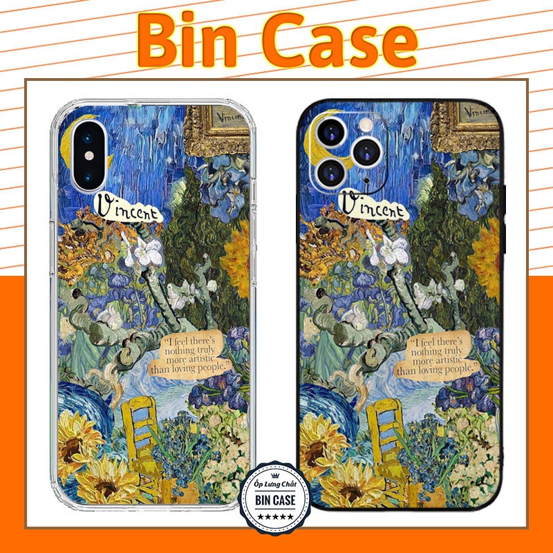 Ốp iPhone Cạnh Vuông Vincent Van Gogh Tranh Hoa Nhiều Màu iphone 14 13 12 11 Pro Max 6 7 8 Plus X Xr Xs Max NGHETHUAT019