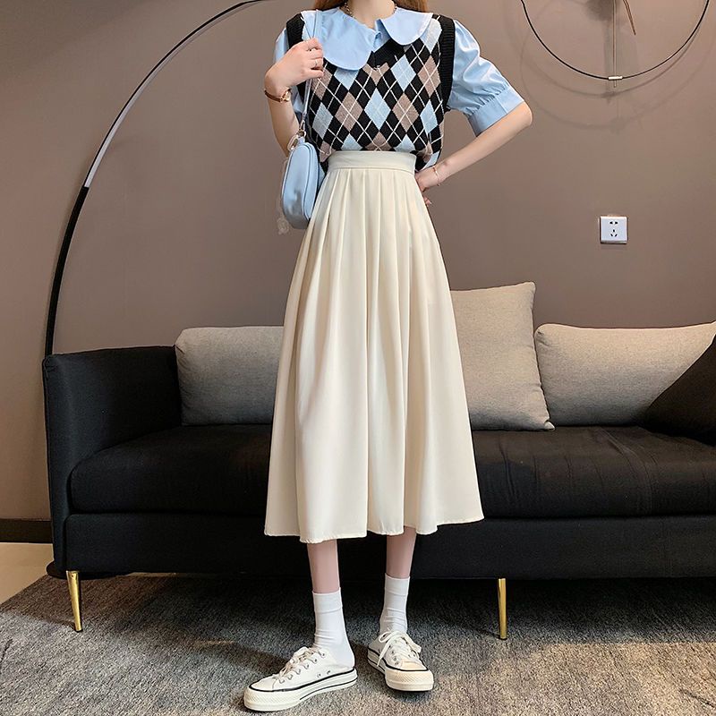 Jiashucheng Váy Lửng Eo Cao Vừa Xếp Ly Phong Cách Retro Pháp Thời Trang Mùa Hè