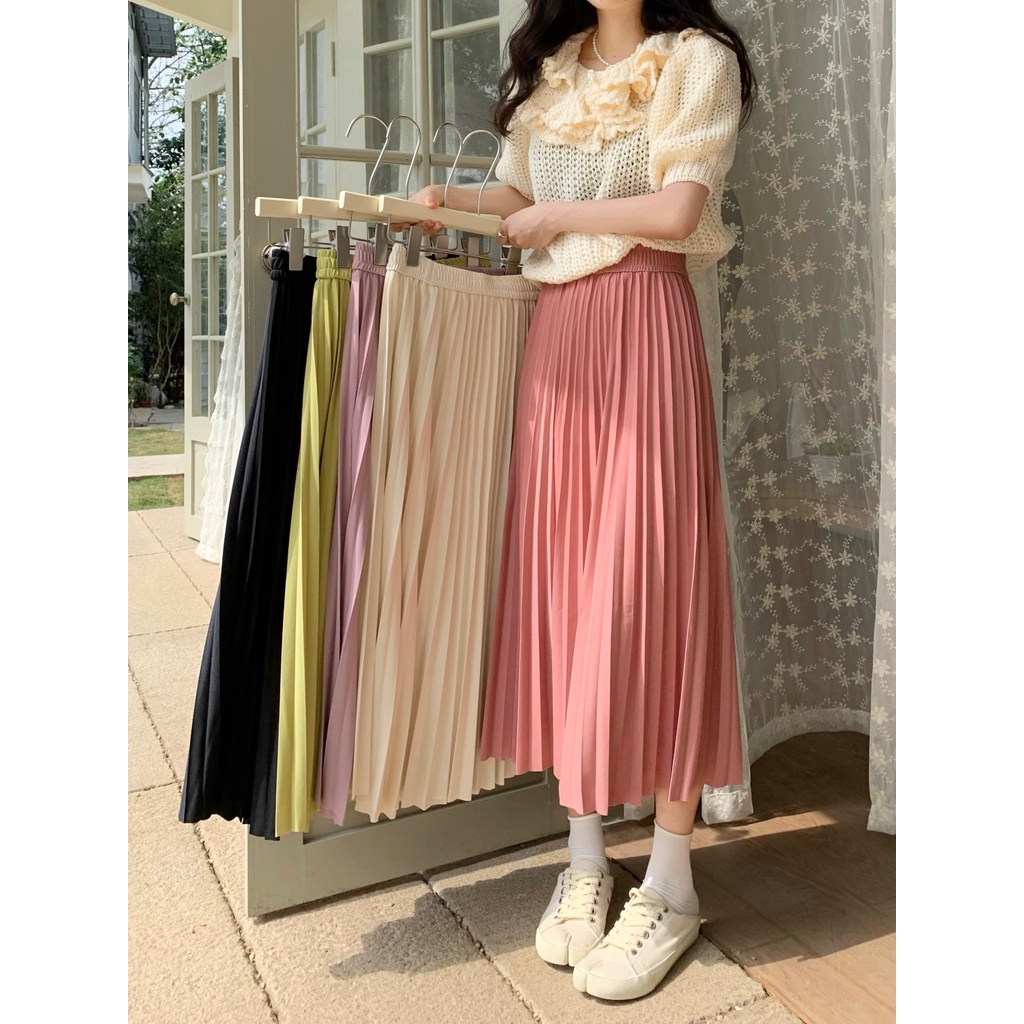 Jiashucheng Chân Váy Chữ a Lưng Cao Xếp Ly Dáng Ôm Thời Trang Mùa Hè Phong Cách Mới Dành Cho Bạn Nữ