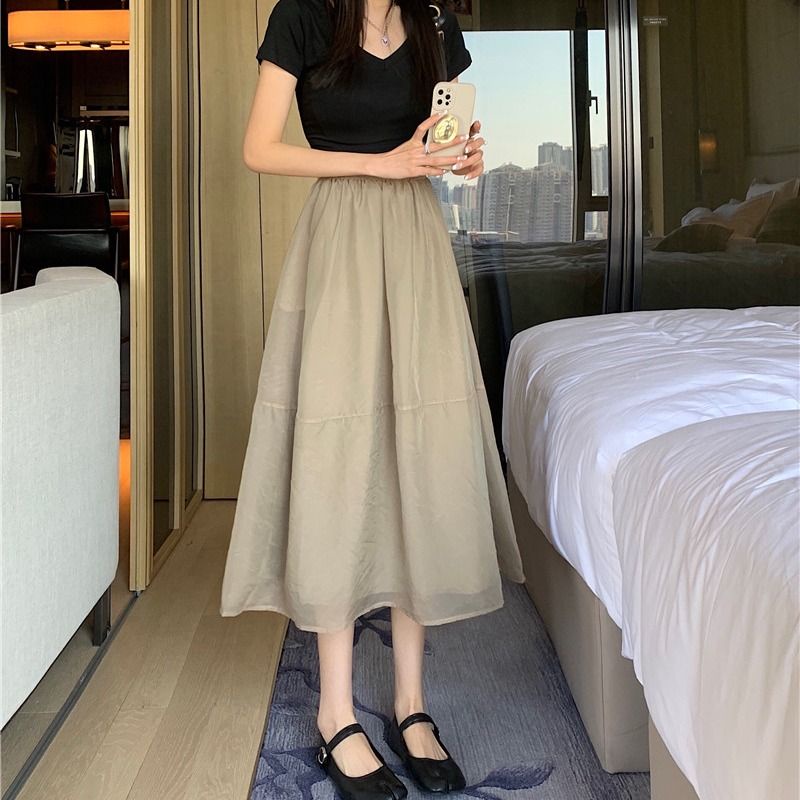 Jiashucheng Chân Váy Dài Dáng Chữ a Lưng Cao Vải Organza Mỏng Thời Trang Mùa Hè Dễ Phối Đồ Dành Cho Bạn Nữ