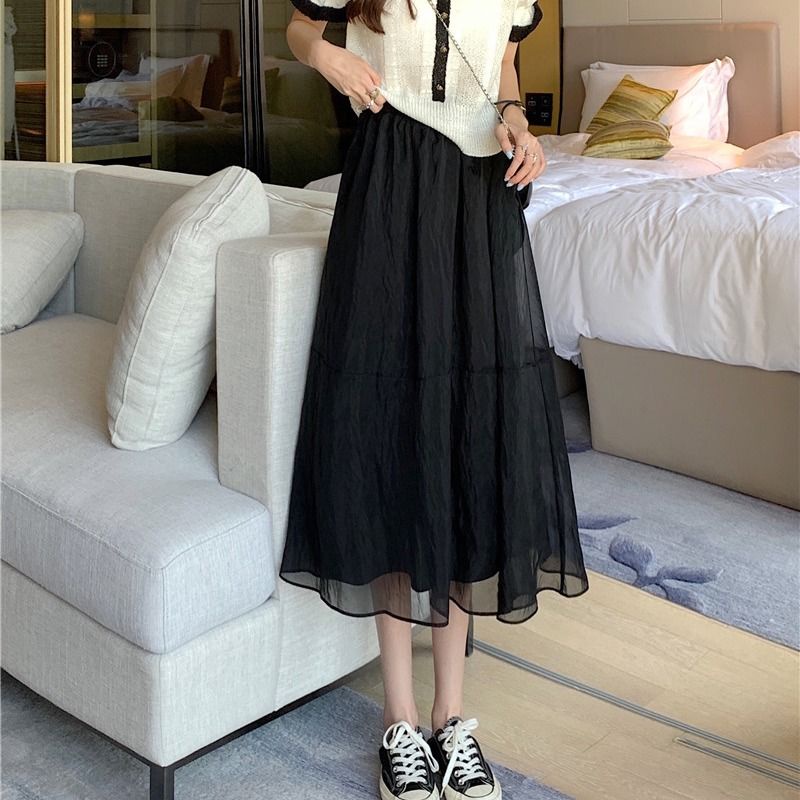 Jiashucheng Chân Váy Dài Dáng Chữ a Lưng Cao Vải Organza Mỏng Thời Trang Mùa Hè Dễ Phối Đồ Dành Cho Bạn Nữ