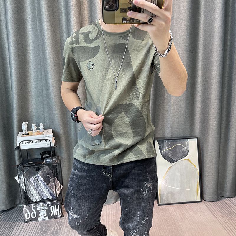 Hàng Có Sẵn! Hàng Có Sẵn!Áo Thun Cotton Lanh Mùa Hè Tay Lửng In Họa Tiết Mới Cho Nam