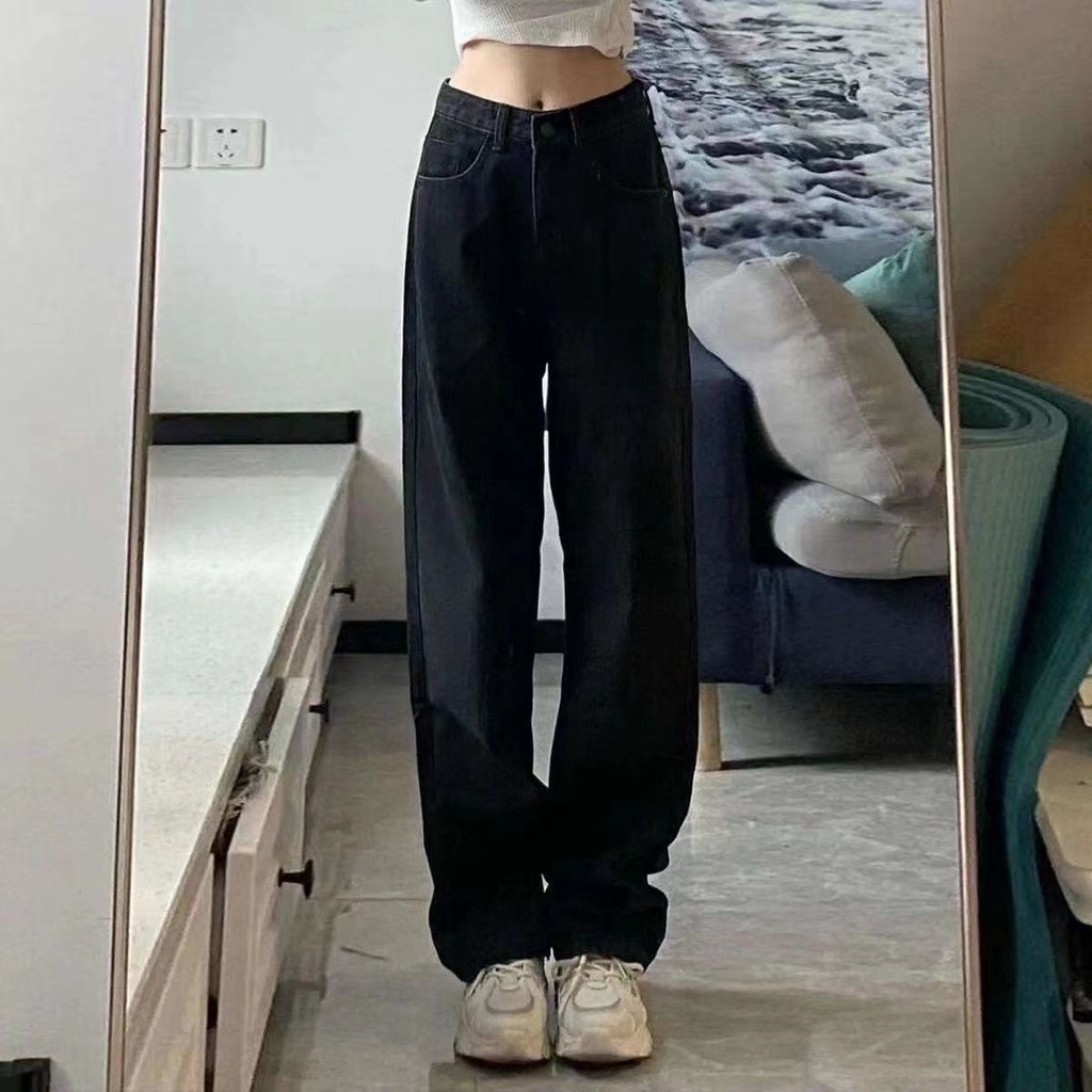 Jiashucheng Mi Quần Jean Rách Dáng Rộng Lưng Cao Cỡ Lớn Phong Cách Mỹ Cho Nữ