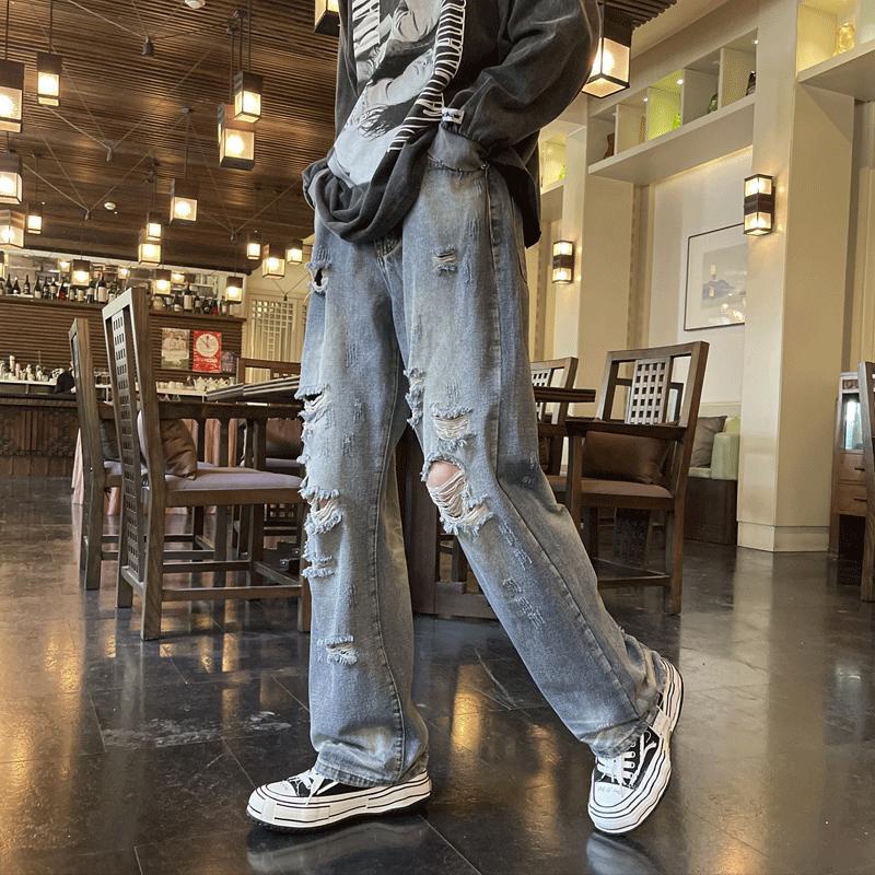 Jiashucheng Quần Jean Rách Dáng Rộng Plus Size Phong Cách Đường Phố Mỹ Cá Tính Cho Nữ