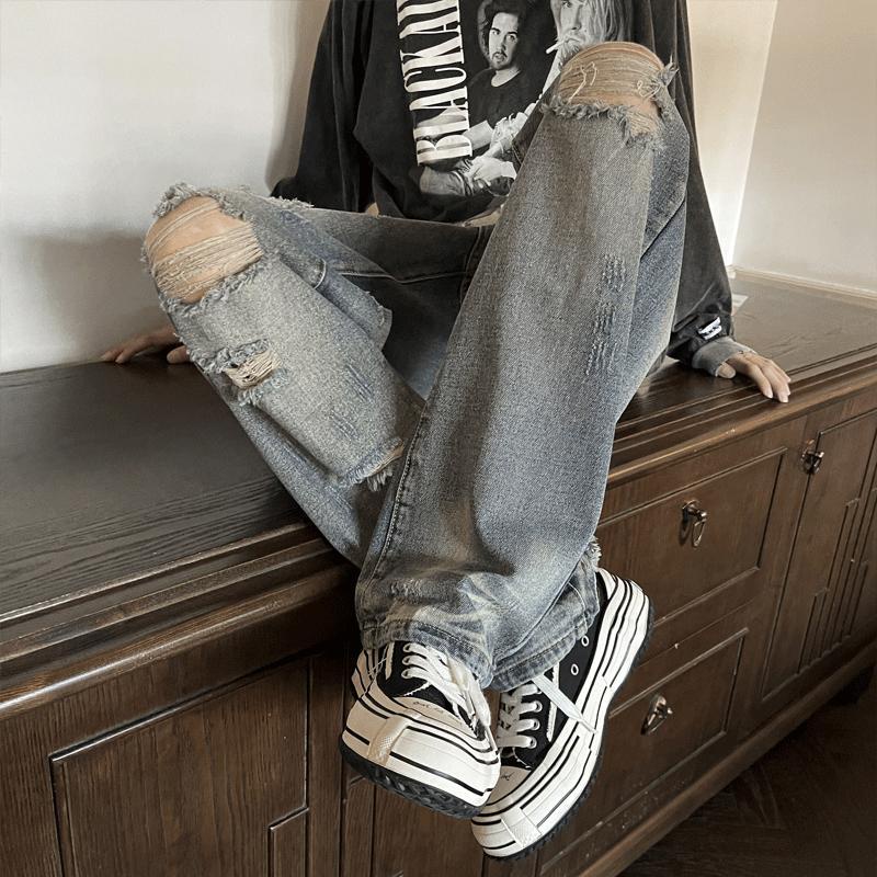 Jiashucheng Quần Jean Rách Dáng Rộng Plus Size Phong Cách Đường Phố Mỹ Cá Tính Cho Nữ