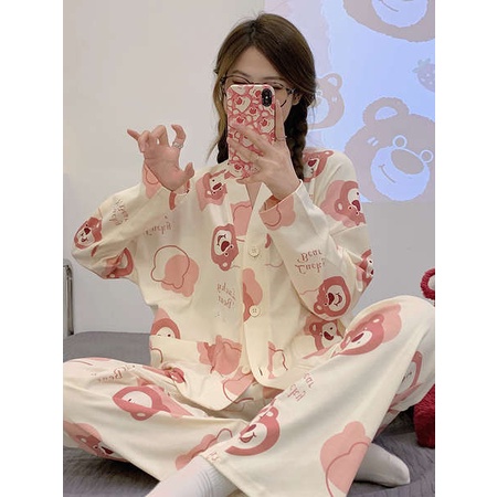 Bộ Đồ Ngủ Vải Cotton Mỏng In Hình Gấu Dâu Tây Thời Trang 2023 Dễ Thương Cho Nữ