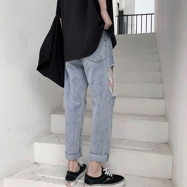 Jiashucheng Quần Jean Rách Ống Rộng Dài Tới Mắt Cá Chân Phong Cách Mới Mùa Hè Dễ Phối Đồ Cho Nữ
