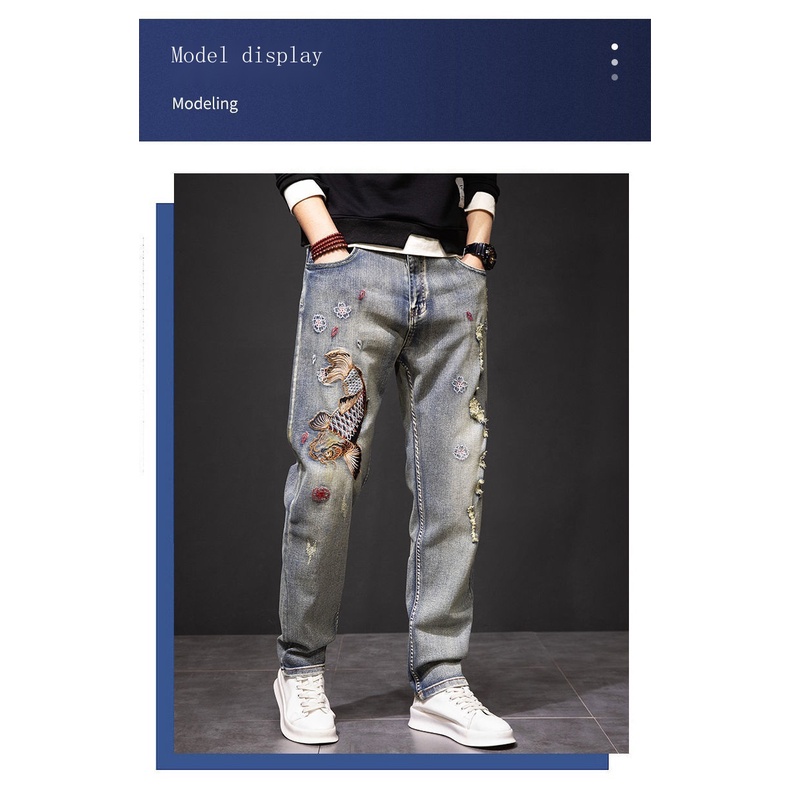 Quần jeans Dài Thêu Họa Tiết Thời Trang Dành Cho Nam
