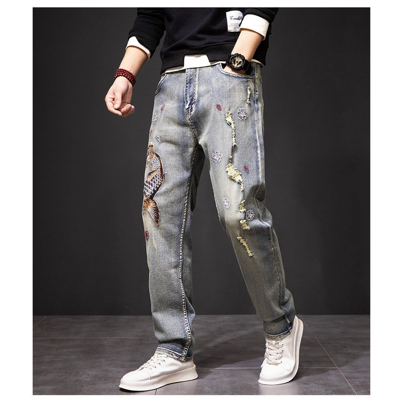 Quần jeans Dài Thêu Họa Tiết Thời Trang Dành Cho Nam