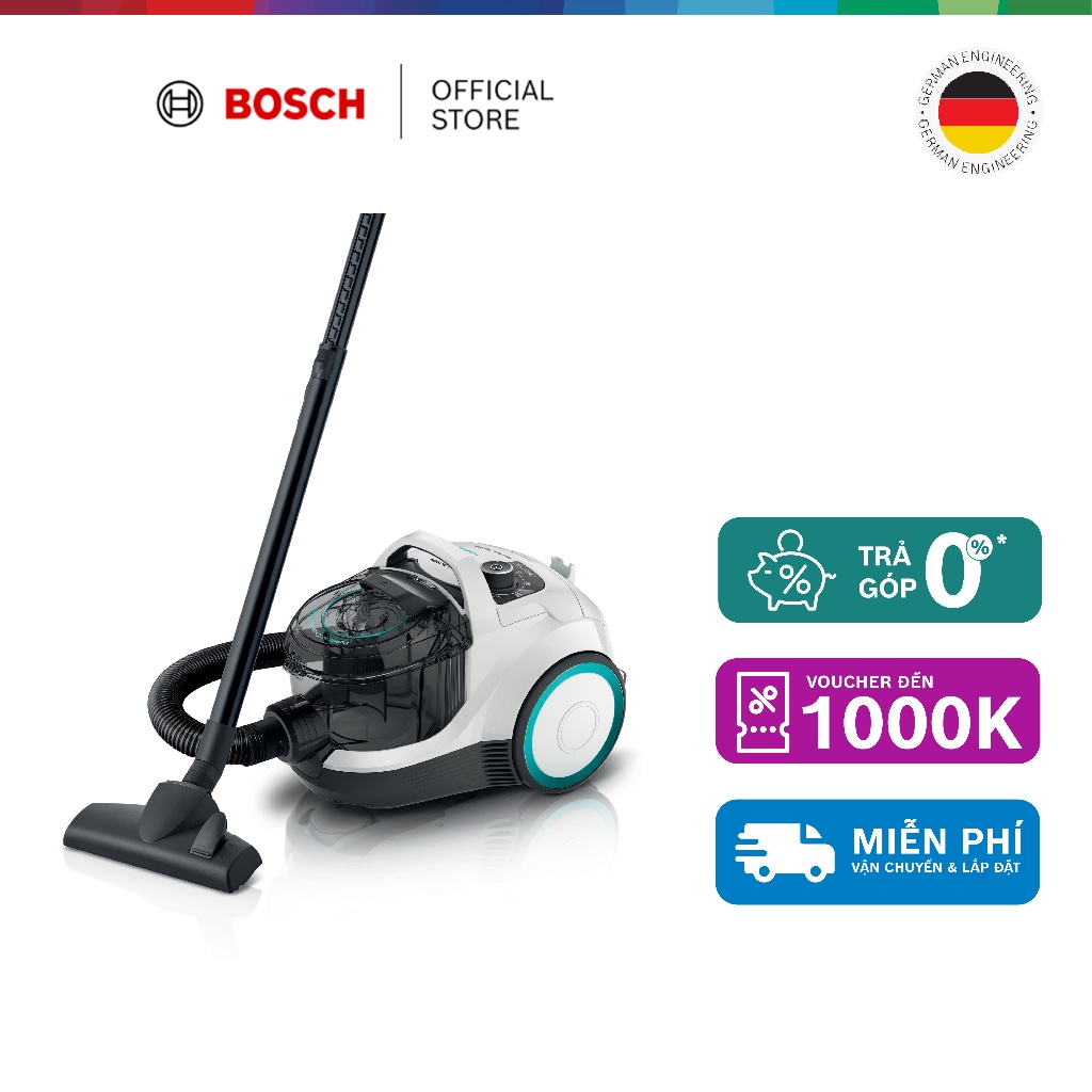 Máy hút bụi có dây Bosch BGS21WHYG - Series 4 2000W  - Hàng chính hãng