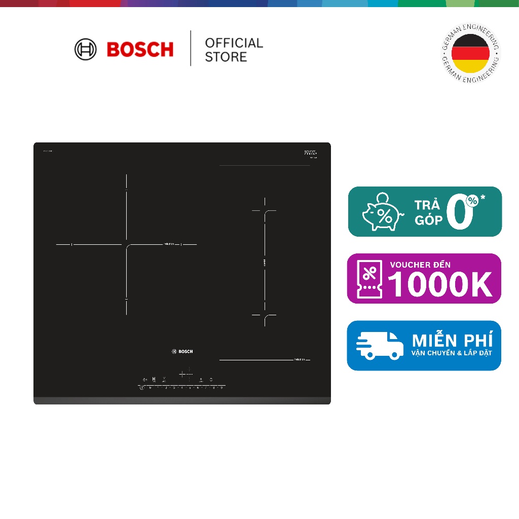 Bếp từ Bosch 3 vùng nấu PVJ631FB1E - Series 6  - Hàng chính hãng