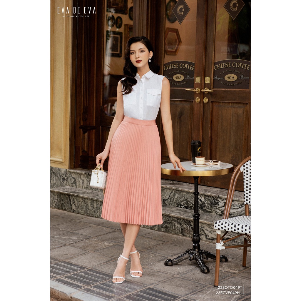 Áo sơ mi nữ trắng sát nách cổ đức LADY ME by Eva de Eva 23SOTO049T