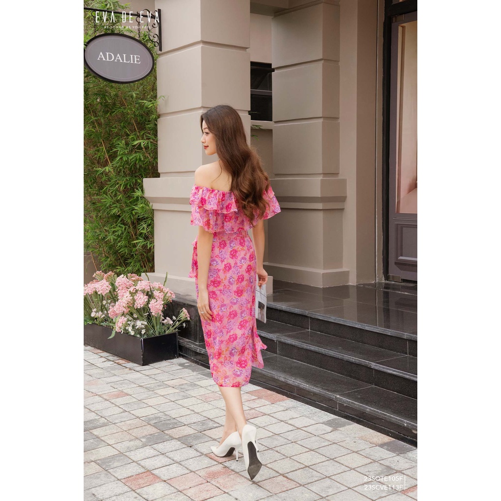 Áo trễ vai nữ tay bồng, bèo tầng Eva de Eva 23SOTE105F