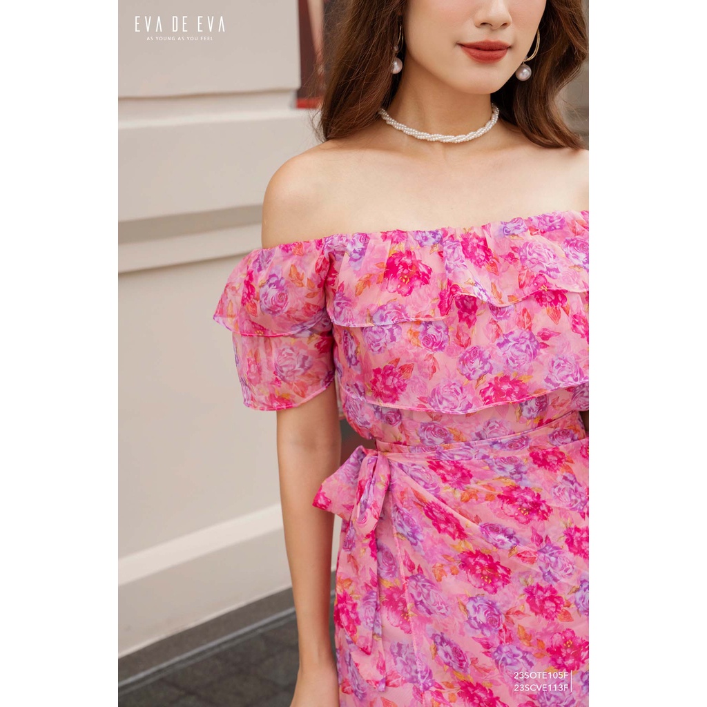 Áo trễ vai nữ tay bồng, bèo tầng Eva de Eva 23SOTE105F
