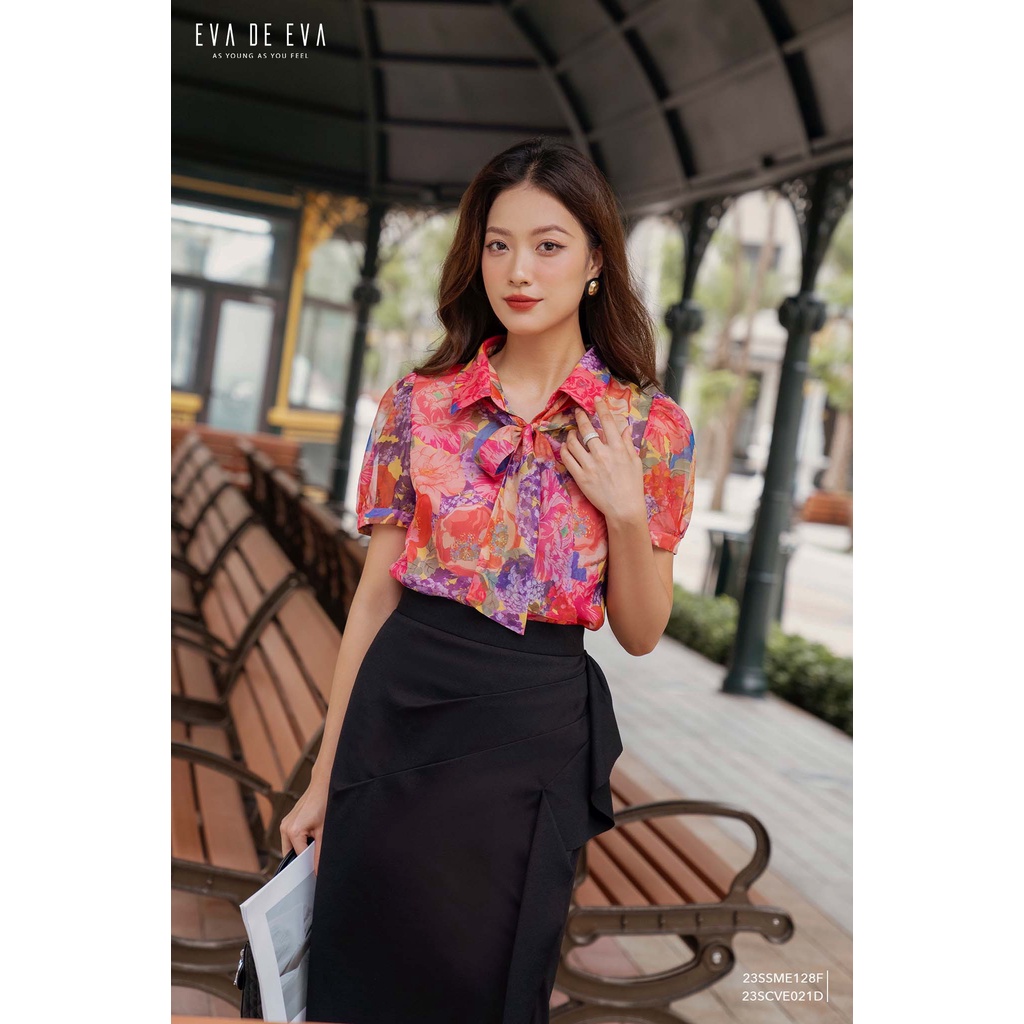 Chân váy ngang gối dáng ôm, thiết kế cách điệu Eva de Eva 23SCVE021D