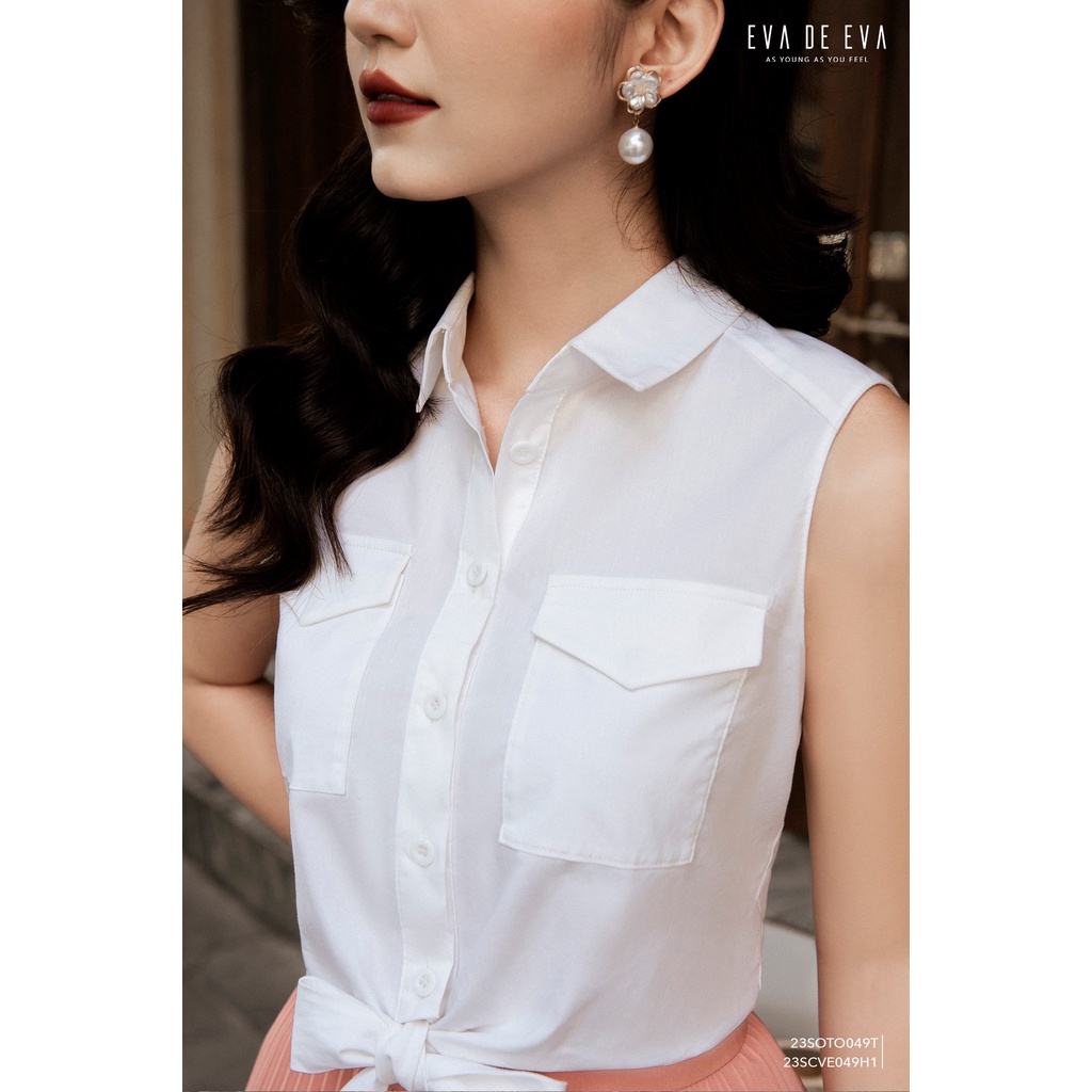 Áo sơ mi nữ trắng sát nách cổ đức LADY ME by Eva de Eva 23SOTO049T