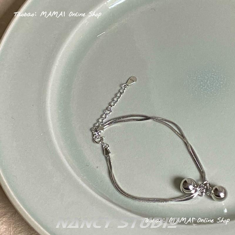 Vòng Tay Mạ Bạc 925 Đính Chuông Đơn Giản Nhiều Màu Sắc Phong Cách Nhật Hàn