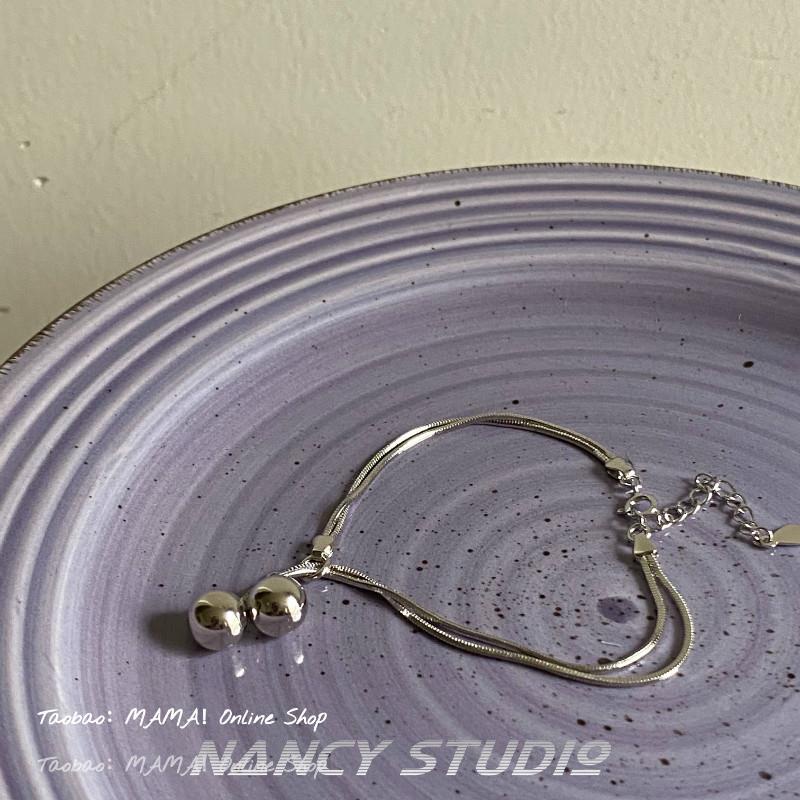 Vòng Tay Mạ Bạc 925 Đính Chuông Đơn Giản Nhiều Màu Sắc Phong Cách Nhật Hàn