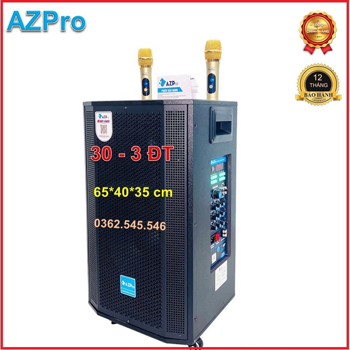 Loa kéo Bluetooth chính hãng AZPRO, Az-1208-A ,Bass 30 thùng gỗ cao cấp,Mẫu mới 10 núm chỉnh có Reverb,Tặng 2 mic
