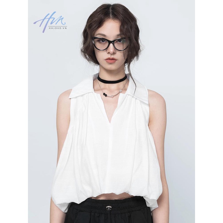 Hàng Mới Về Mới Áo Sơ Mi Mỏng Không Tay Dáng Suông Xếp Ly Đơn Giản Dễ Phối Đồ Mùa Hè